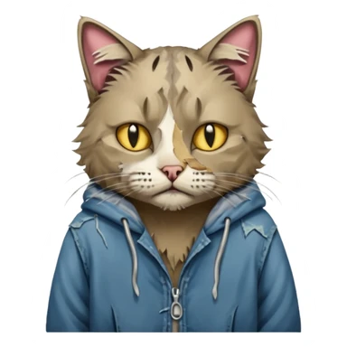 homeless poor cat with torn clothes  sticker