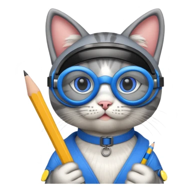 cat with blue goggles and pencil sticker