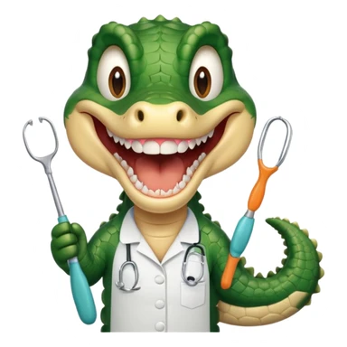 an alligator opening its mouth with a dentist sticker