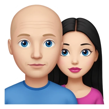 Bald white man blue eyes in love with Filipina woman with long hair and dark brown eyes and pink lips sticker
