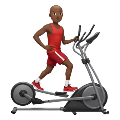 dark skin bald African American man on elliptical machine with red tank shirt and black shorts sticker