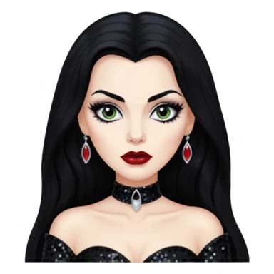 Vampira with long black hair, black sequin outfit sticker