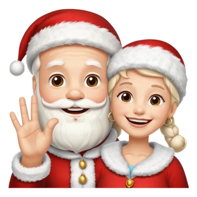 SANTA Y MAMA CLAUSE SONRIENDO CON ORTODONCIA EN DIENTES Y MANO SALUDANDO sticker