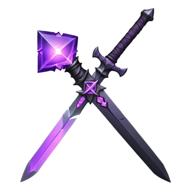 A Discord emoji of a sharpened obsidian blade with a glowing purple rune on the hilt. High-end fantasy style, sleek, metallic black, white background. sticker