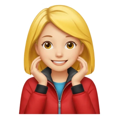 yellow smiling face girl with both hands under chin flipped sticker