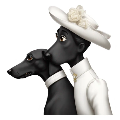 Two aristocrat dog black and white galgo kiss with women  sticker