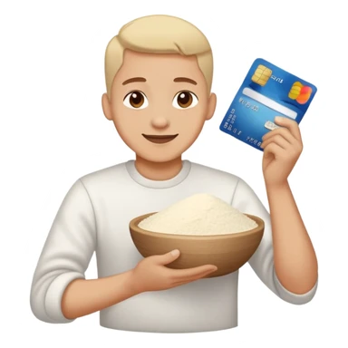 Happy with creditcard and pile of flour sticker