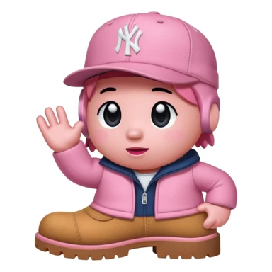 Kirby the cartoon character with timberland boots and a new york Yankee cap sticker