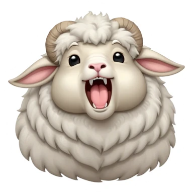 Cinematic Cute Yawning Ram Portrait Emoji, Head tilted slightly with a dramatic, wide-open yawn, showcasing a soft, woolly grey fur with gently drooping horns and ears, round dark eyes barely open in drowsy contentment, Simplified yet irresistibly adorable features, highly detailed, glowing with a soft, cozy glow, high shine, relaxed yet expressive, stylized with a touch of rugged whimsy, bright and endearing, soft glowing outline, capturing the essence of a sleepy yet affectionate ram, so drowsy it feels like it could stretch out of the screen and curl up for a nap! sticker