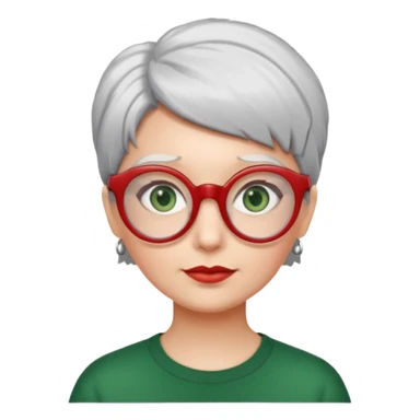 visage femme a lunettes pas épaisse ronde rouge avec cheveux courts gris-blancs aux yeux verts sticker