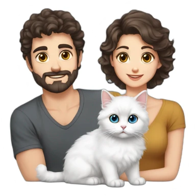 Family with dad brown eyes short dark hair, mother blue eyes curly brown hair, baby older 5 months, one Persian cat sticker