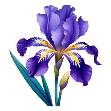 Japanese style iris flower (hanashobu) with elegant simplified lines like in ukiyo-e art, blue-purple color, traditional composition with flowing brush-like strokes sticker