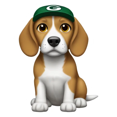 Beagle wearing a Green Bay packer hat sticker
