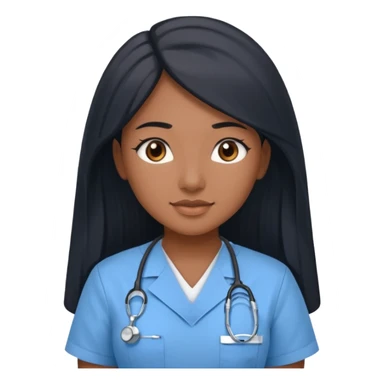 pretty brown skin nurse with long black hair and thin brown eyes in light blue scrubs sticker