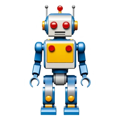 A big photorealistic icon featuring a detailed robot figure built from LEGO bricks, with intricate parts and colorful pieces. The design includes the LEGO logo subtly visible, with a focus on the craftsmanship and creativity of the build. Transparent background. sticker