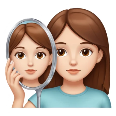 White girl with brown hair looking in a handheld mirror sticker