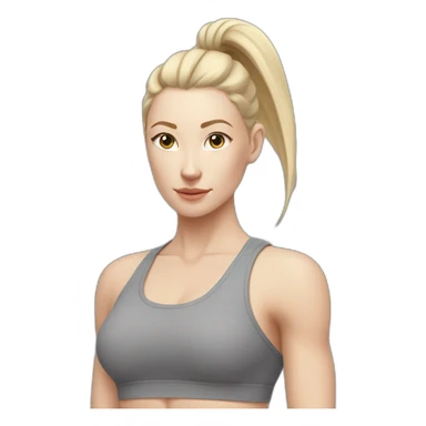 Pale skinned fit woman In a gray tight yoga suit With ash blonde hair in a ponytail doing yoga sticker