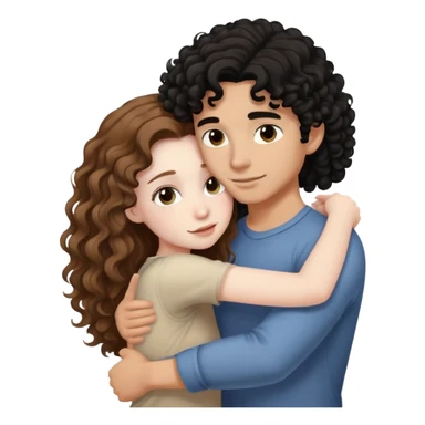 girl with long light brown hair and pale skin hugging a boy with black curly hair and tanned skin sticker