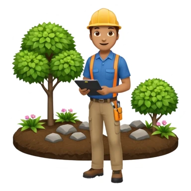 Landscaping company employee talking to his client, full body sticker