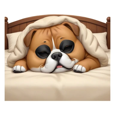 Cinematic Meme-Worthy Chubby Sleeping Boxer dog Portrait Emoji, Head resting peacefully with a contented smile, showcasing a delightfully chubby build and a luxuriously soft fawn coat with a striking black mask, eyes shut in a serene nap, Simplified yet hilariously adorable features, highly detailed, glowing with a soft, drowsy light, high shine, relaxed and utterly lovable, stylized with an air of playful laziness, bright and heartwarming, soft glowing outline, capturing the essence of a comically sleepy Boxer, so meme-worthy it feels like it could instantly become the next viral sensation of adorable slumber! sticker