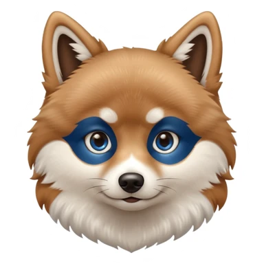 A Brown, light tan and white pomsky with one brown eye and one blue eye sticker