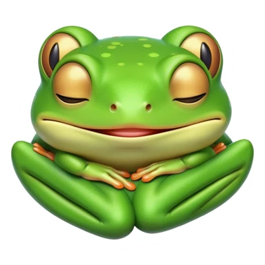 Meme-Worthy Cute Sleeping Green Tree Frog Portrait Emoji, Head resting peacefully with a contented smile, showcasing a compact, vividly green body with softly closed, serene eyes, Simplified yet adorably endearing features, highly detailed, glowing with a soft, drowsy jungle light, high shine, relaxed and utterly lovable, stylized with an air of playful laziness, soft glowing outline, capturing the essence of a sleeping green tree frog that feels destined to become the next viral icon of adorable rest! sticker