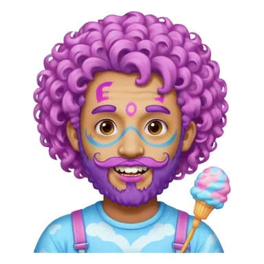 very colorful puffy violet curly haired man beard made out of cotton candy wearing teeth-braces and excessive face tattoos just face  sticker