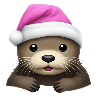 sea otter in a pink santa hat tangled in christmas lights  sticker