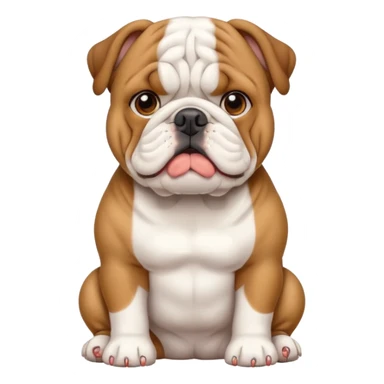 cute English bulldog sitting beside a 'need help' sign, emoji style sticker