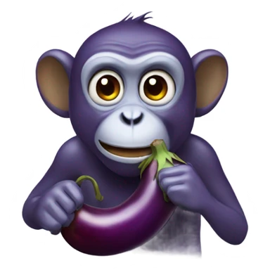 Monkey holding egg plant in its mouth sticker
