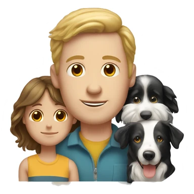 white  man,  white woman, five white  children and a border collie sticker
