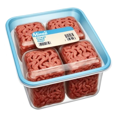 A 3D cartoon pack of minced meat wrapped in transparent plastic, supermarket-style packaging, top angle, Memoji-style. sticker