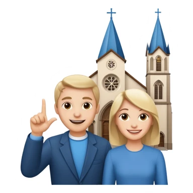 couple pointing to a church in the background sticker