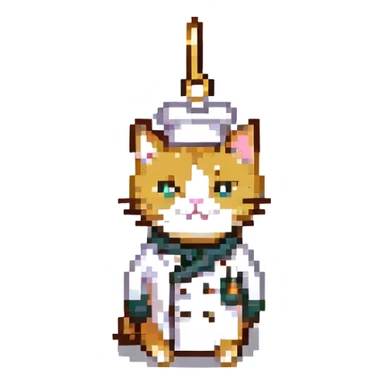 chef cat with a gold earring, pixel art style sticker