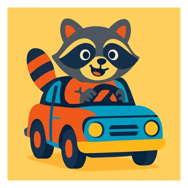 a raccoon driving a car sticker