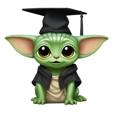 cuty chamaleon similar to baby yoda with a university mortarboard sticker