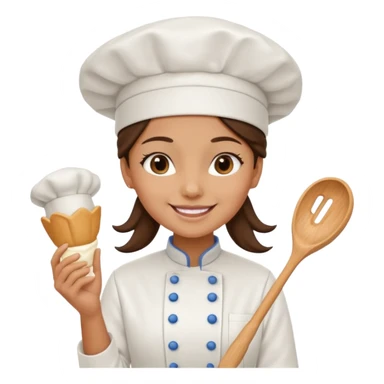 Young female baker - wearing a white chef's hat and holding a cream piping bag sticker