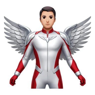 Danny Ramirez as the new Falcon in Captain America: Brave New World, wearing a sleek, high-tech red, white, and silver suit with aerodynamic wings. His expression is determined and heroic, ready for action. The background features a dramatic sky, highlighting his flying abilities sticker