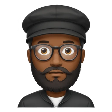 A stylish black man wearing glasses, with a full beard, wearing a black cap, realistic, high detail, studio lighting. sticker