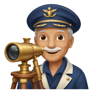 old sailor looking through a telescope, smiling, no text sticker