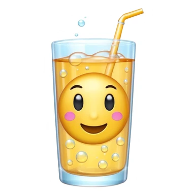 3D iPhone style emoji of bubbly soda pop, fizzy bubbles rising, translucent sparkling liquid, isolated on white background, soft shadows, high detail, playful and cute. sticker