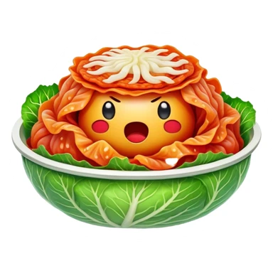 Cinematic Realistic Kimchi Dish Emoji, depicted as a vibrant fermented cabbage dish with a spicy kick rendered with detailed textures and dynamic, appetizing lighting. sticker