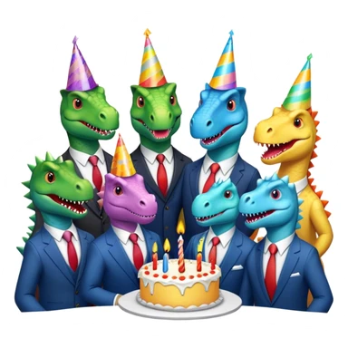 office dinosaurs in suits celebrating birthday sticker