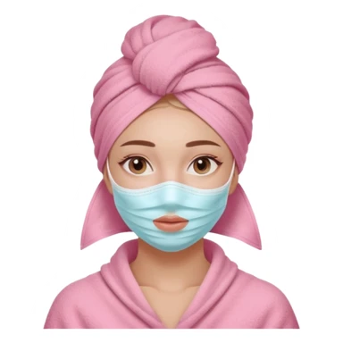 Clean girl influencer character, chest-up portrait, wearing a pink towel wrapped around the head, facial skincare mask on face, relaxed confident expression, soft glow skin, minimal chic aesthetic, subtle beauty accessories, calm self-care vibe sticker