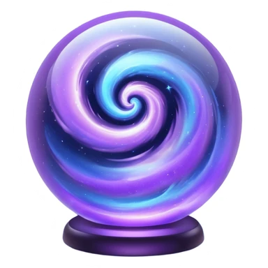 a glass sphere filled with swirling purple and blue dust, glowing, 3d sticker