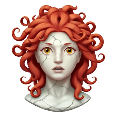 white cracked marble statue head medusa red hair marble no eyeballs sticker