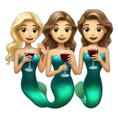 Three beautiful mermaids (two brown hair and blond one) drinking wine sticker