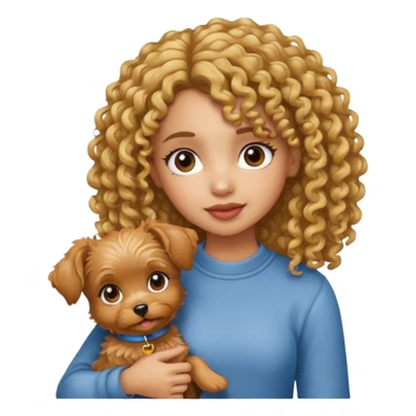 Light skin girl with curly hair holding a yorkie  sticker