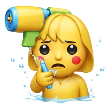 sad emoji with water gun pointing directly at its own head sticker