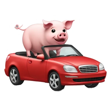 Pig driving red car sticker